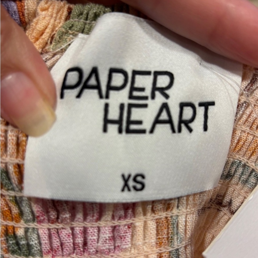 NWT Paper Heart Floral Stamp Postcard Maxi Style Dress XS Peach Linen Blend Boho - Picture 10 of 11
